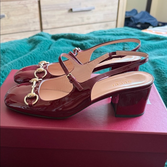 Gucci Burgundy Patent Leather Horsebit Slingback Pumps - Picture 3 of 7